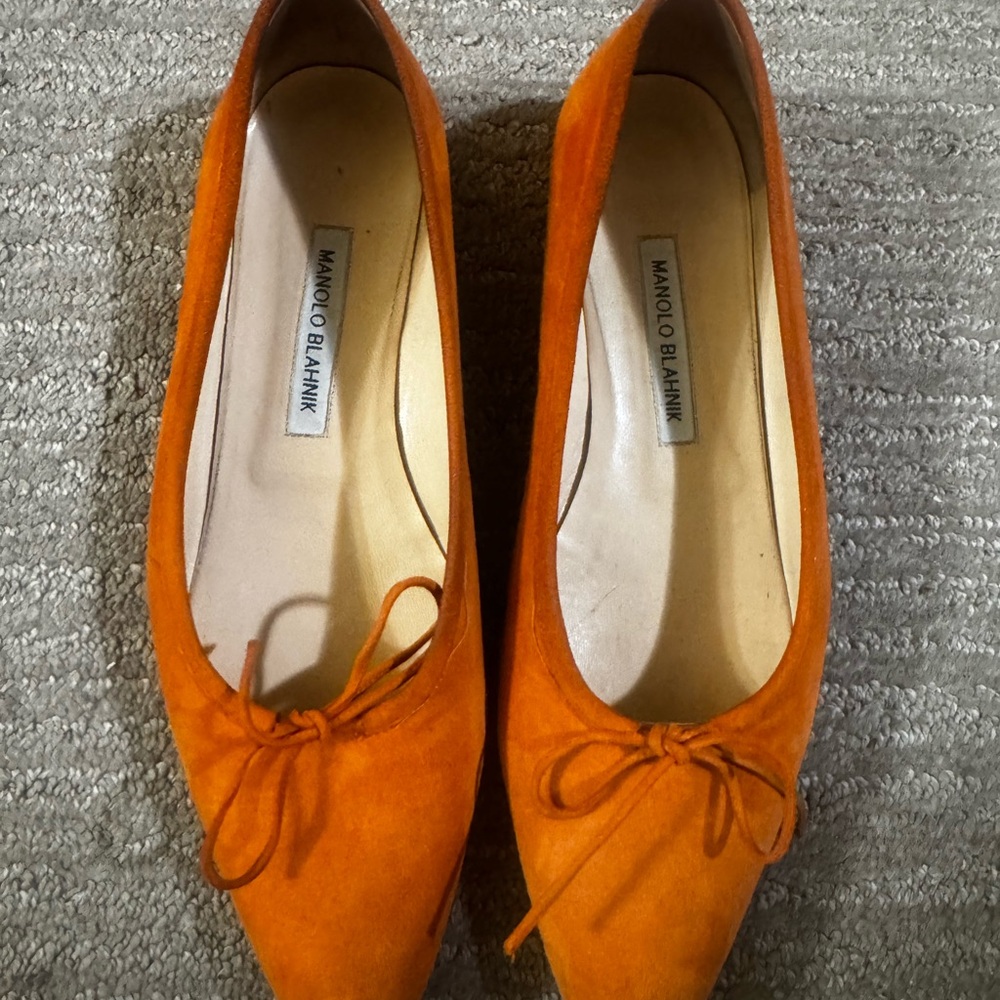 Manolo Blahnik Orange Suede Loafers